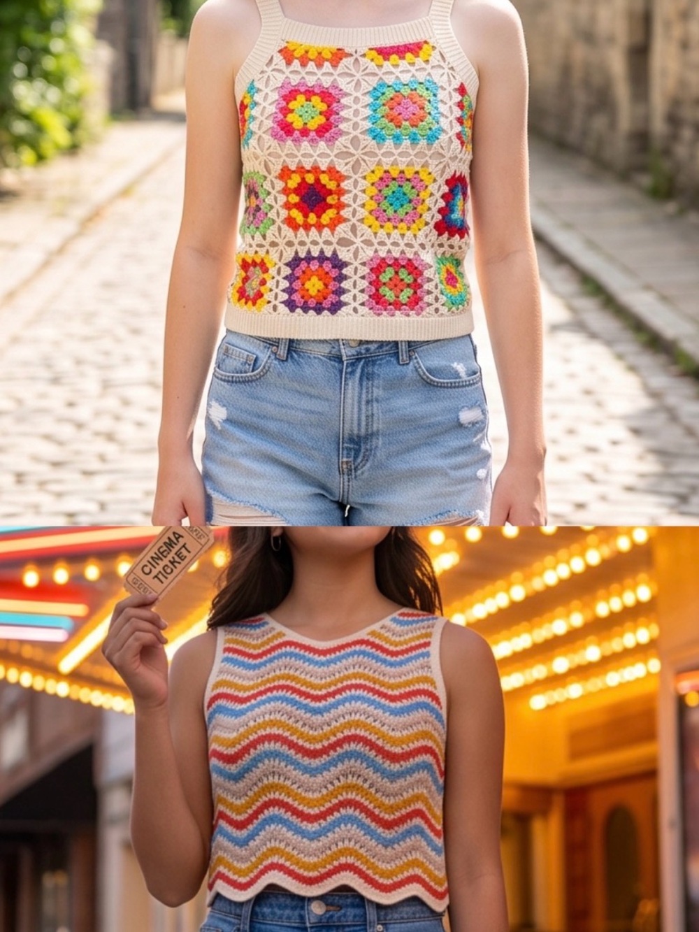 Cotton Emporium Bundle of 2 Crochet Top - Multicolor size M